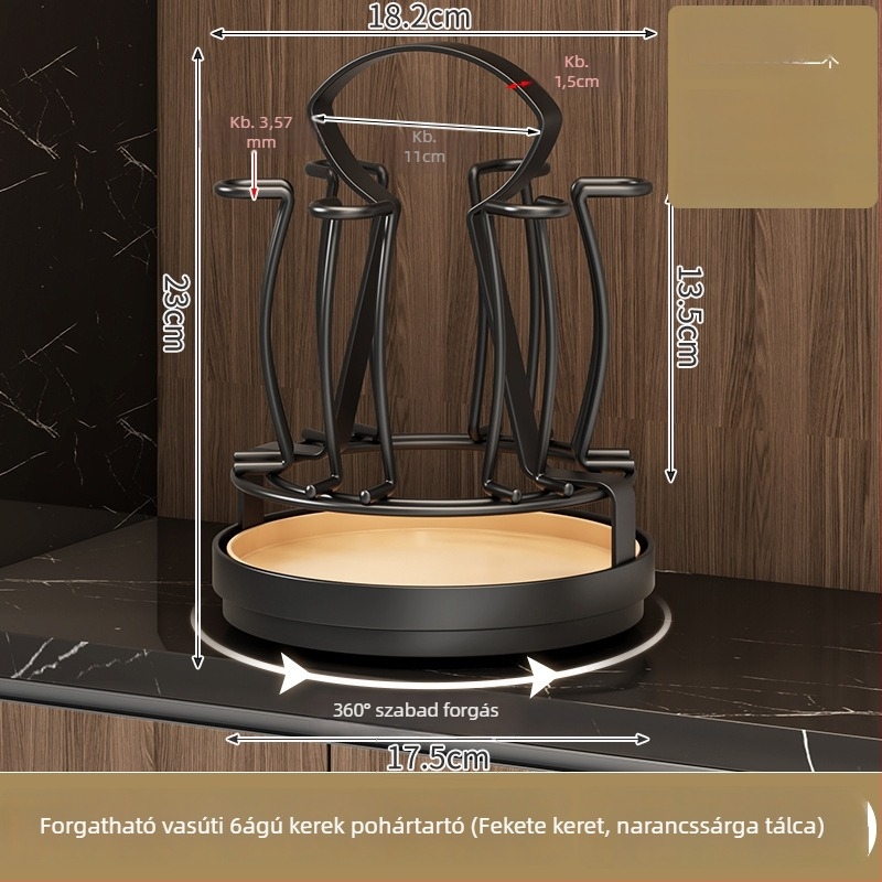 Konyhai és nappali pohártartó, 360°-os forgású asztali lefolyó állvány, pohár tároló, invertált dizájn