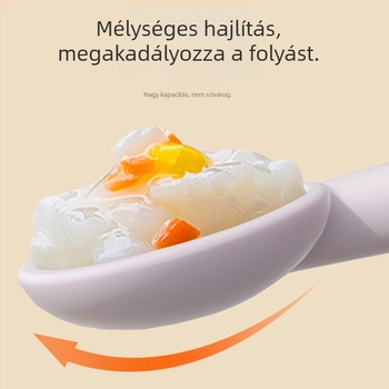 Silikonból készült gyerekeknek kanál és villa önálló etetéshez, baba tanuláshoz, minimalist stílus (1 készlet)