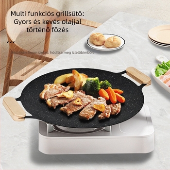 Koreai teppanyaki grill serpenyő – kör alakú, fémből készült, hordozható (1–3 kg; többfunkciós; könnyen tisztítható)