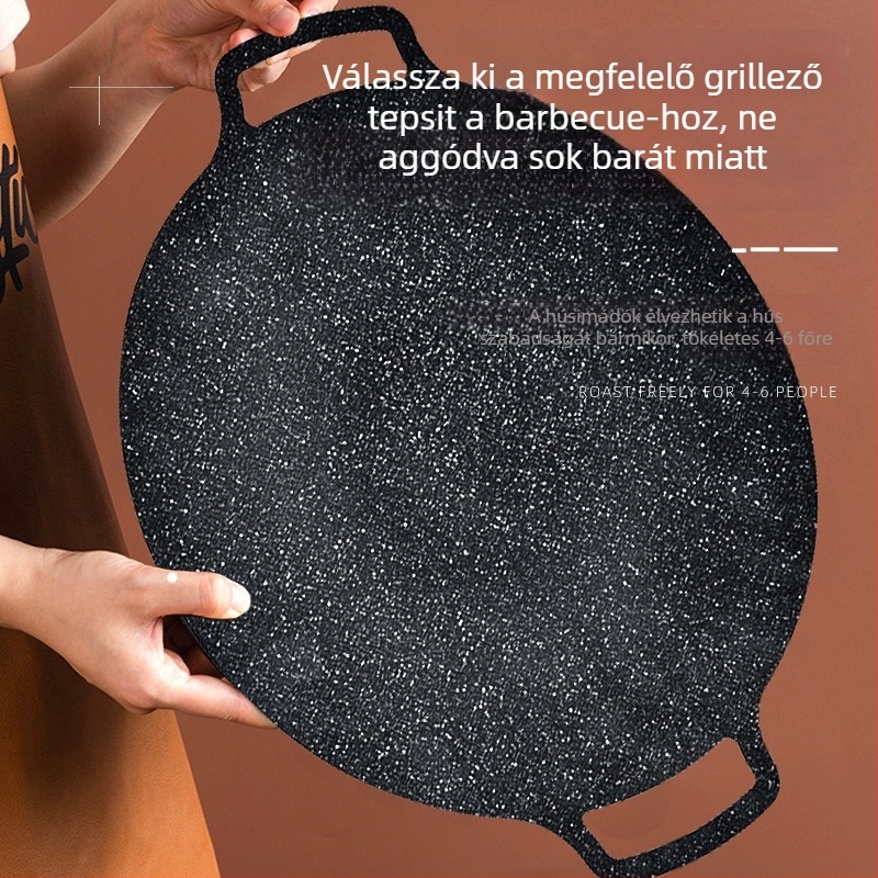 Koreai teppanyaki grill serpenyő – kör alakú, fémből készült, hordozható (1–3 kg; többfunkciós; könnyen tisztítható)