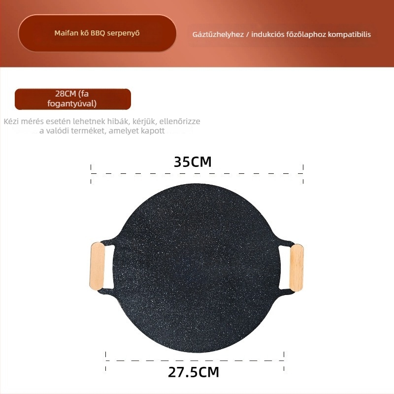 Koreai teppanyaki grill serpenyő – kör alakú, fémből készült, hordozható (1–3 kg; többfunkciós; könnyen tisztítható)