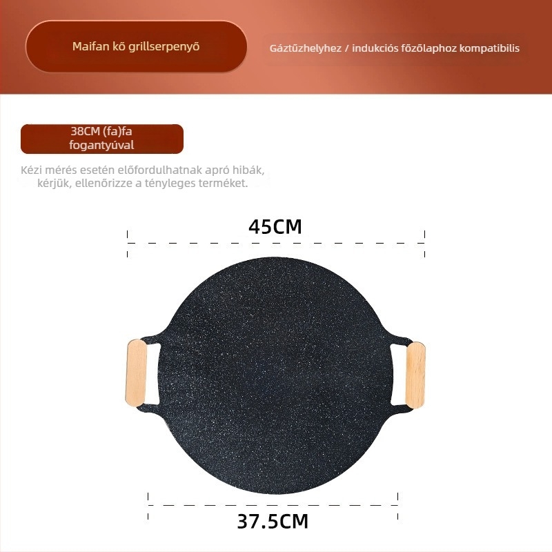 Koreai teppanyaki grill serpenyő – kör alakú, fémből készült, hordozható (1–3 kg; többfunkciós; könnyen tisztítható)