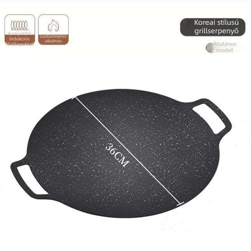 Maifan kő kör alakú kültéri serpenyő/grill, tapadásmentes felülettel, sütéshez és grillezéshez, indukcióval és gázzal kompatibilis, tömege 1.58 kg