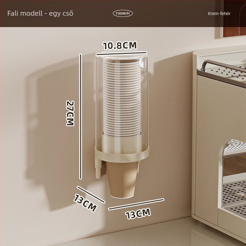 Fali pohárállvány, fúrás nélkül, PET anyagú, egysoros/duálcsöves kivitel, világos luxus retro stílus, 370 g