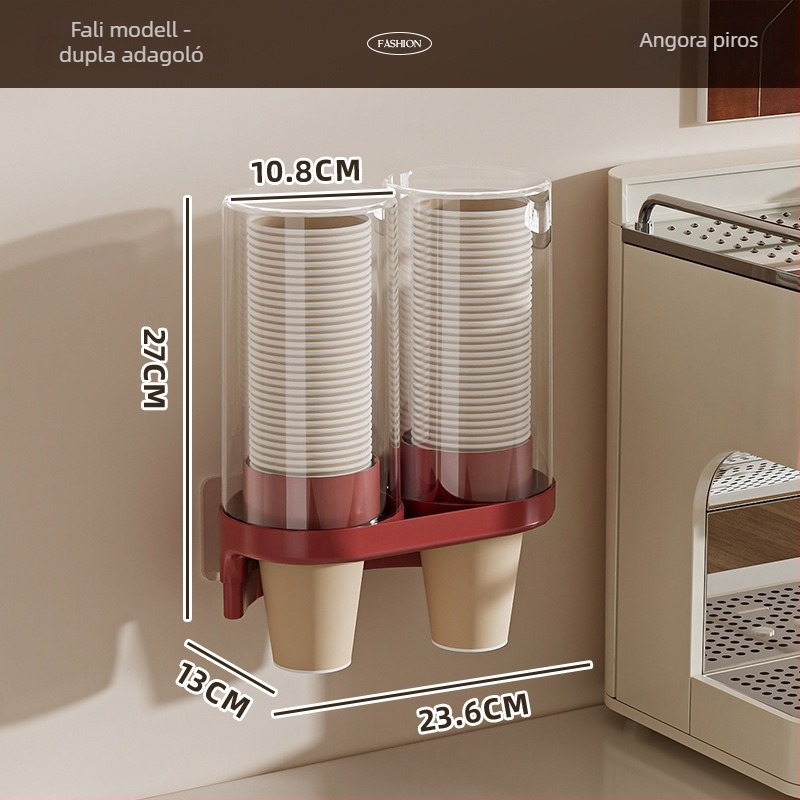 Fali pohárállvány, fúrás nélkül, PET anyagú, egysoros/duálcsöves kivitel, világos luxus retro stílus, 370 g