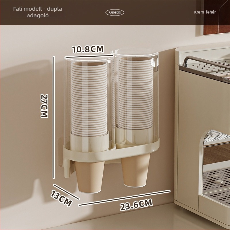 Fali pohárállvány, fúrás nélkül, PET anyagú, egysoros/duálcsöves kivitel, világos luxus retro stílus, 370 g