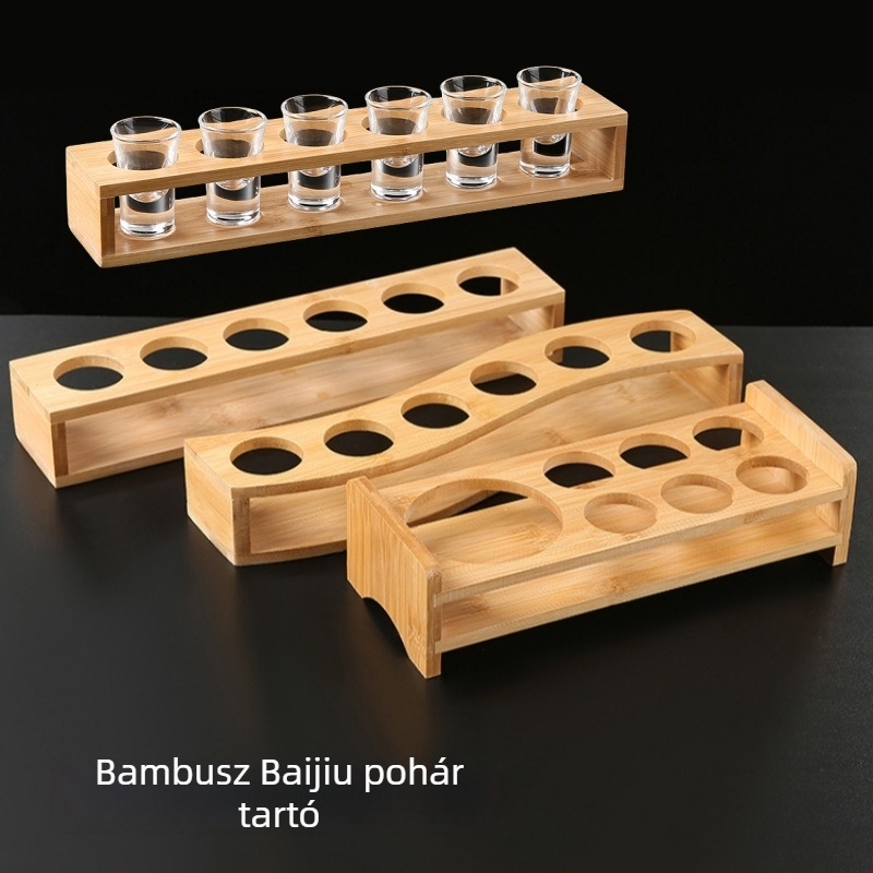 Bambusz pohár tartó – Mini pohár tároló polc, modern egyszerű stílus, bambuszfa, 0,3 kg