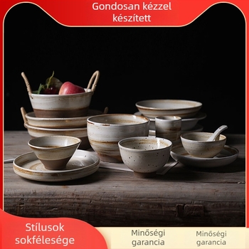 Porcelain chime porcelán tál- és tányérkészlet, retro könnyű luxus stílus, kör alakú, glazúrozott felület, mikrohullámú sütőben használható