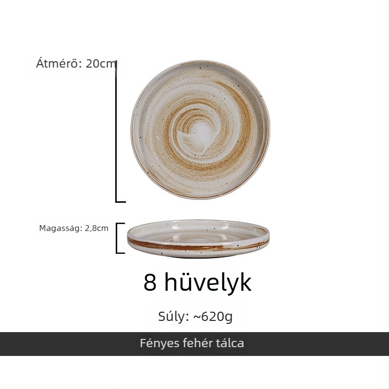 Porcelain chime porcelán tál- és tányérkészlet, retro könnyű luxus stílus, kör alakú, glazúrozott felület, mikrohullámú sütőben használható