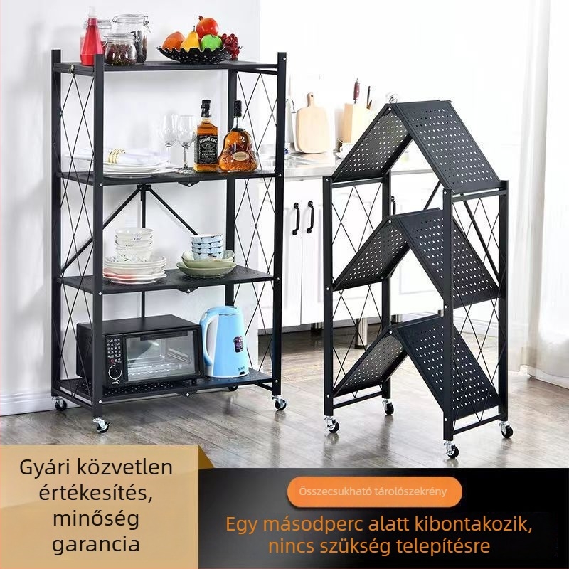 5-állásos konyhai tároló állvány összecsukható, telepítés nélkül, szabadon álló, szénacélból, mikrohullámú sütő kiegészítőinek tárolására