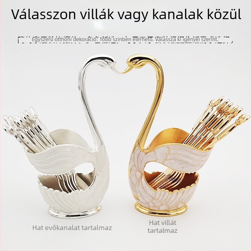 Hattyú alakú gyümölcs villa készlet, fém, Light Luxury stílus, 7 darab, gyermekek számára, tükörfényes felület