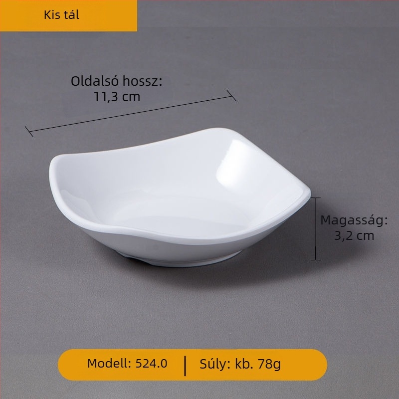 Melamin étkészeti tál, szabálytalan alakú, kínai stílus, alglazúr színű felület.