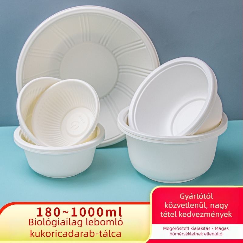 First Green biológiailag lebomló kukoricakeményítőből készült egyszer használatos tál, kerek alakú, 0,5 mm vastagság, 500 db kartononként