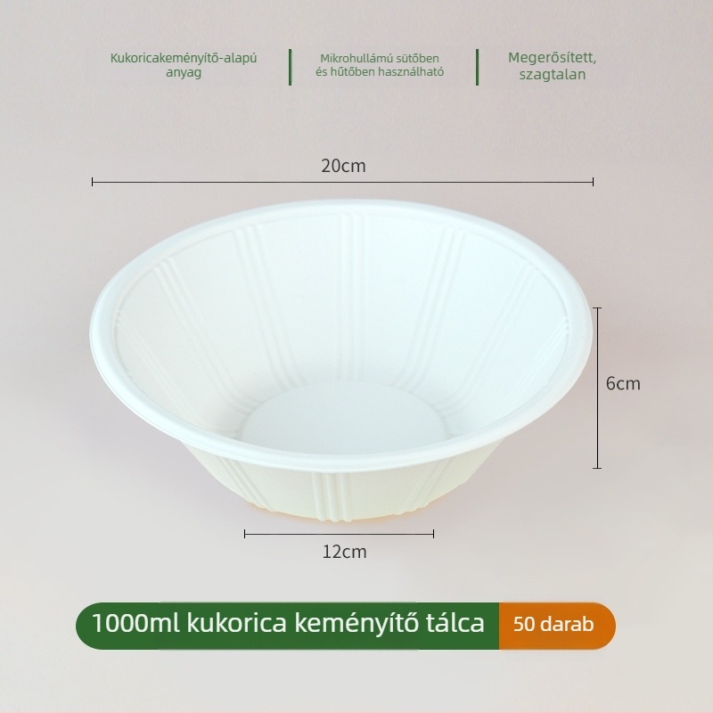 First Green biológiailag lebomló kukoricakeményítőből készült egyszer használatos tál, kerek alakú, 0,5 mm vastagság, 500 db kartononként