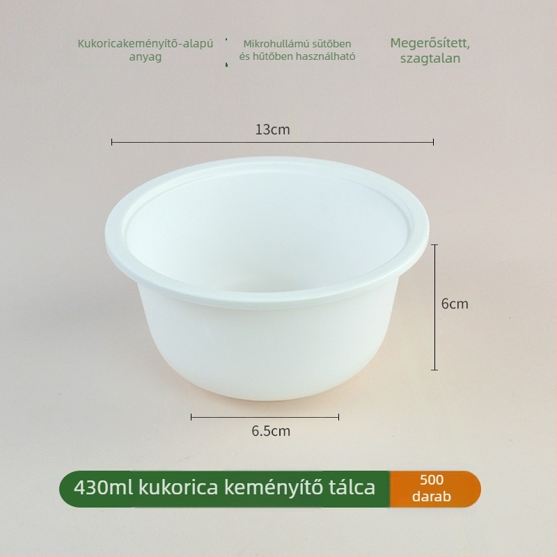 First Green biológiailag lebomló kukoricakeményítőből készült egyszer használatos tál, kerek alakú, 0,5 mm vastagság, 500 db kartononként