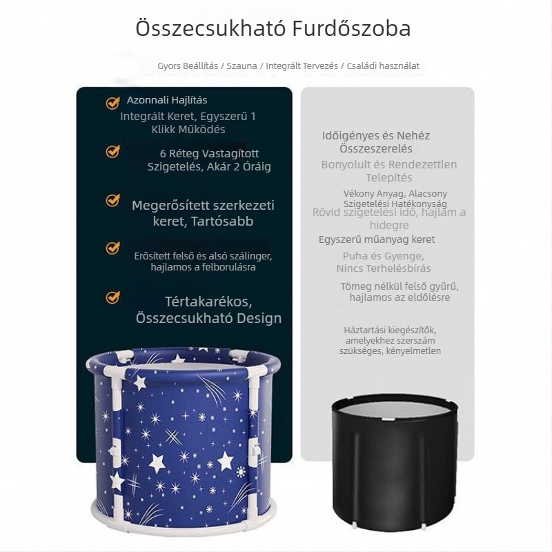 Összecsukható fürdővödör felnőttek és gyerekek számára, otthoni teljes testfürdő