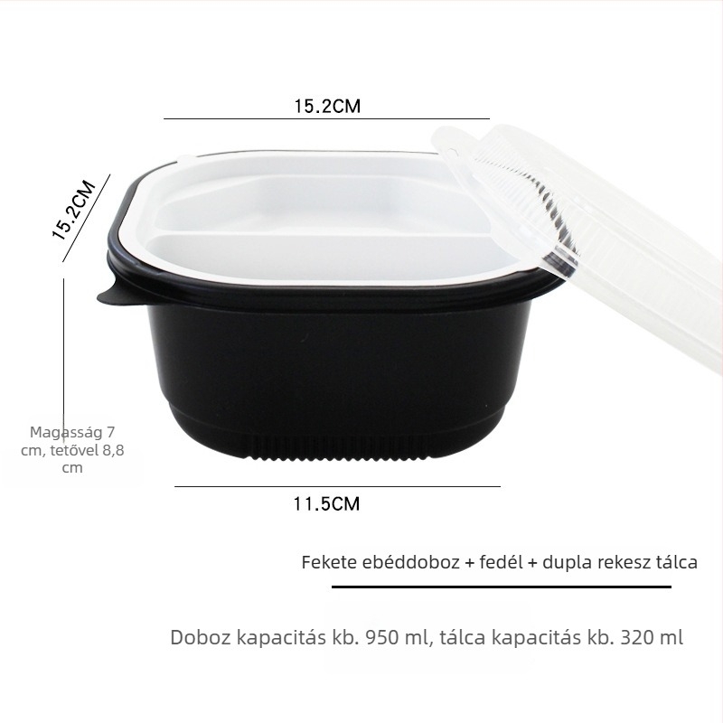 Kétszintes műanyag ebédes doboz fedéllel, mikrohullámú sütőben használható, elvitelre csomagolás