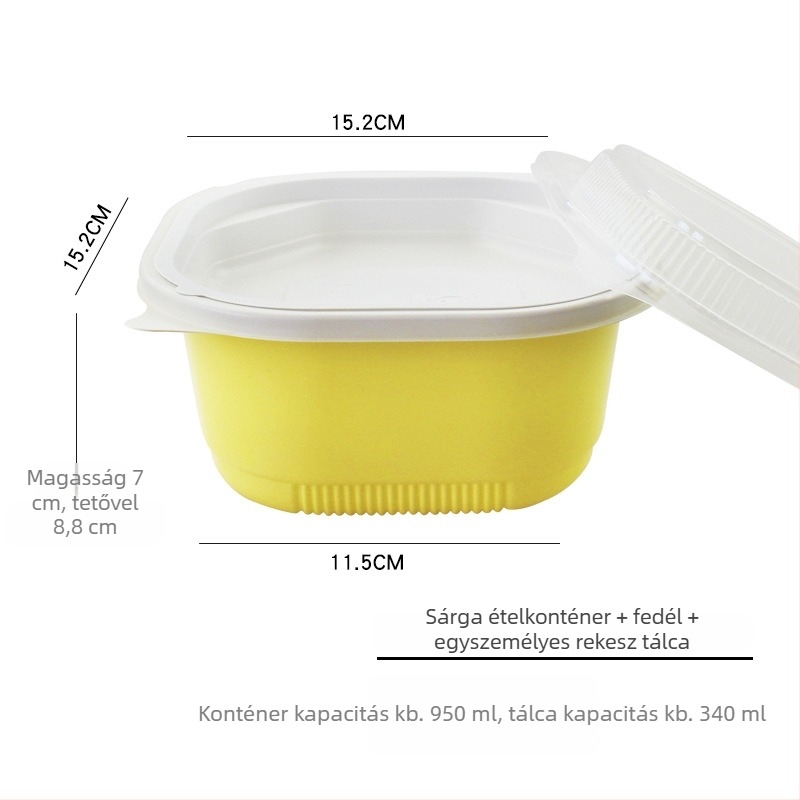 Kétszintes műanyag ebédes doboz fedéllel, mikrohullámú sütőben használható, elvitelre csomagolás