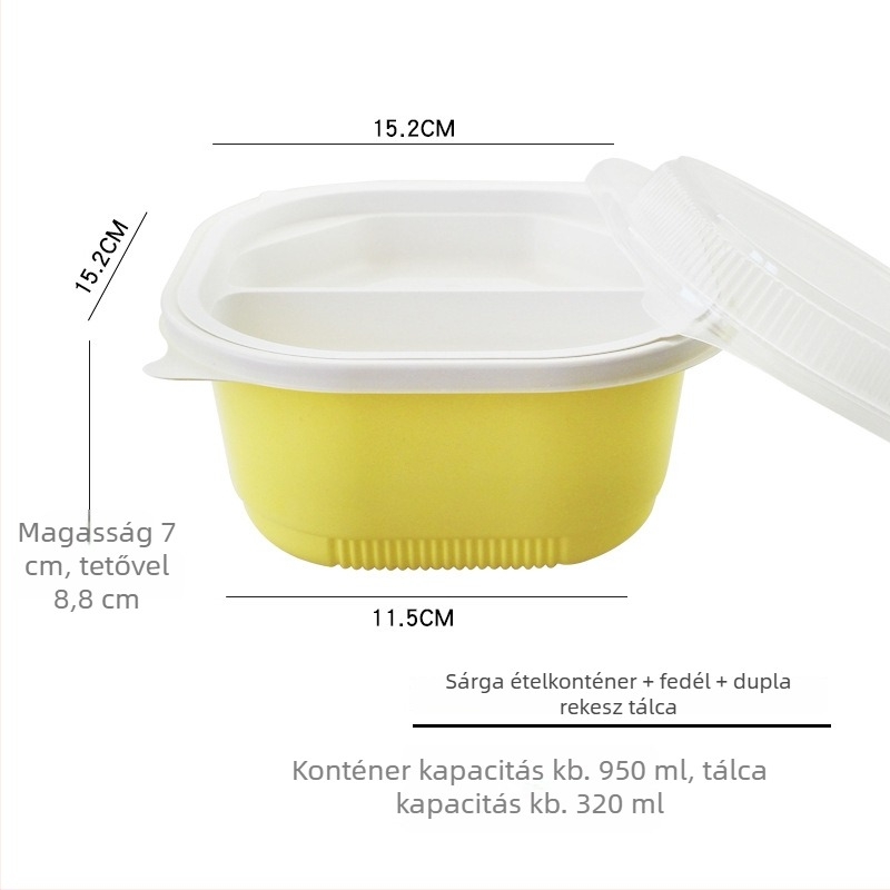 Kétszintes műanyag ebédes doboz fedéllel, mikrohullámú sütőben használható, elvitelre csomagolás