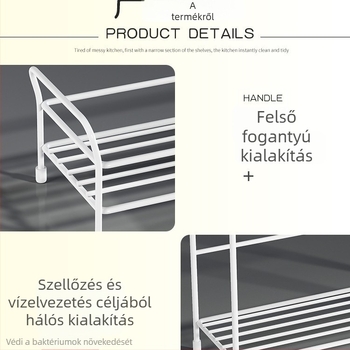 2-szintes vasból készült fürdőszobai asztali tároló — többfunkciós, hordozható, fúrás nélküli telepítés