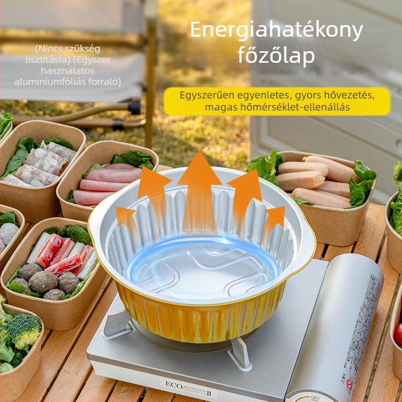 Egyszer használatos alumíniumfóliából készült edény kültéri használatra, kempinghez és piknikhez, élelmiszer-minőség, logó nyomtatás elérhető