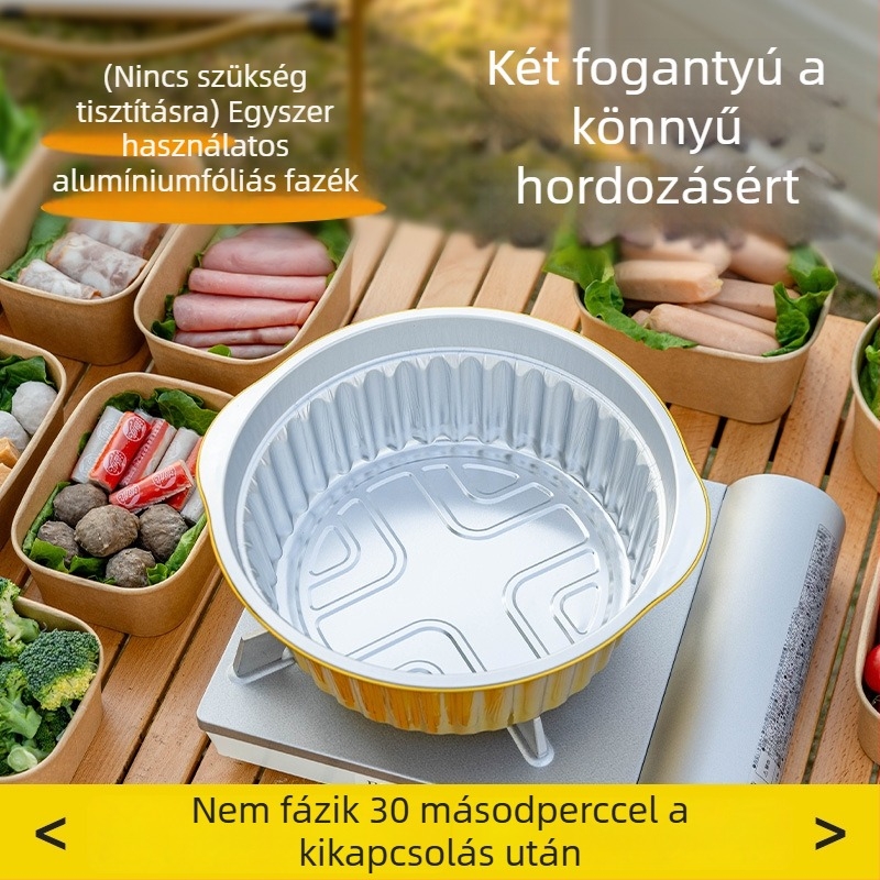 Egyszer használatos alumíniumfóliából készült edény kültéri használatra, kempinghez és piknikhez, élelmiszer-minőség, logó nyomtatás elérhető