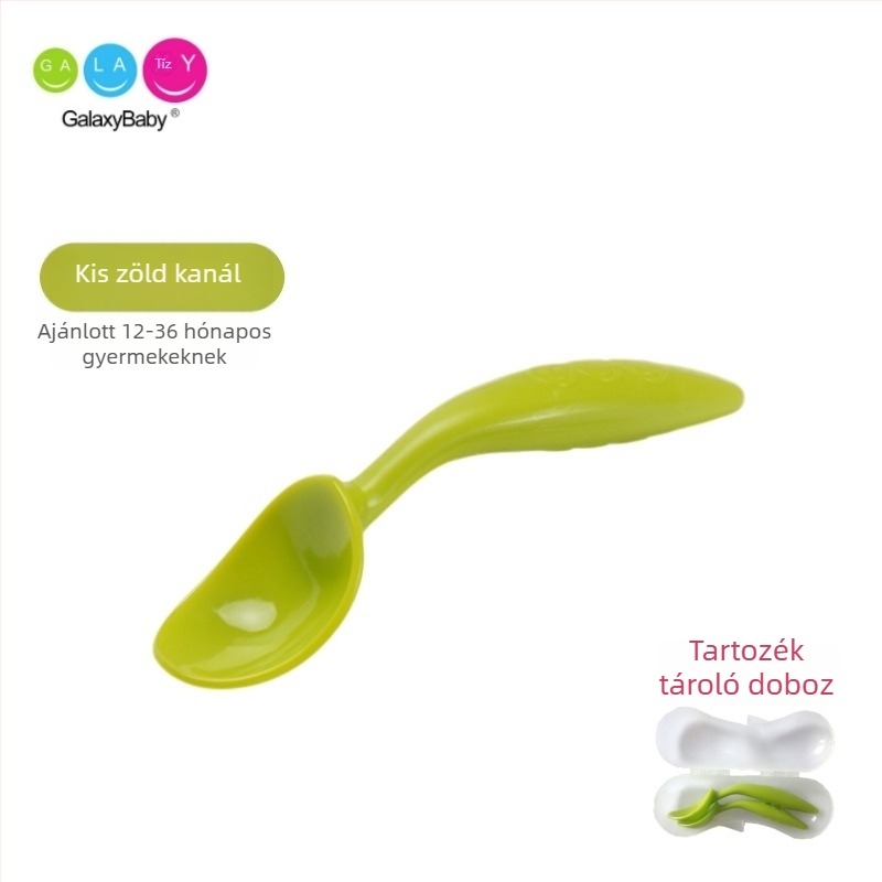 Ívelt bébi kanál készlet — rozsdamentes acélból, tanuló étkezési készlet 3 hónapos kortól