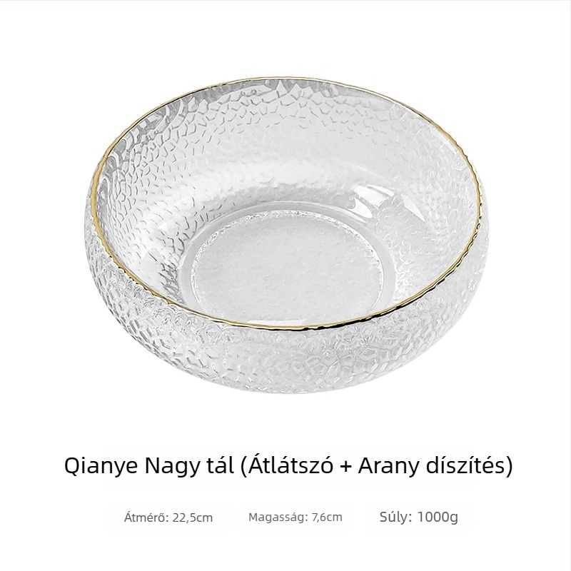 Japán stílusú üvegbowl kalapács textúrával desszertekhez, salátákhoz és hideg ételekhez; átlátszó, hőálló üveg, logó nyomtatás, testreszabás
