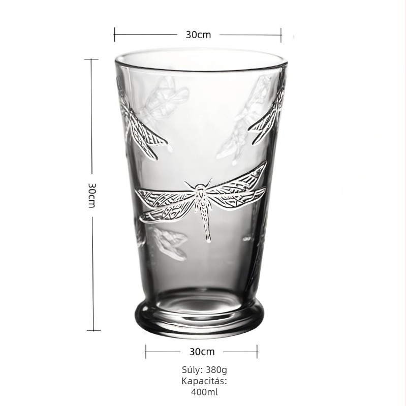 Boros pohár, modern művészeti stílus, reliefes dizájn, szóda-lime üveg, lepke motívum