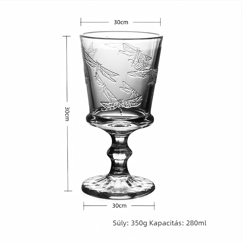 Boros pohár, modern művészeti stílus, reliefes dizájn, szóda-lime üveg, lepke motívum