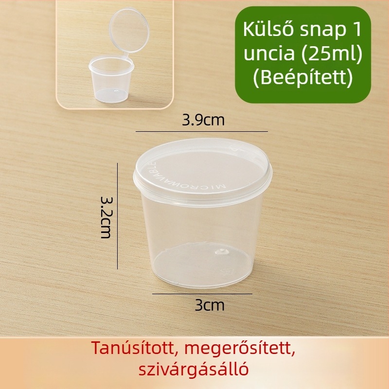 Egyszer használatos szósz pohár készlet egyesített és különválasztható dizájnnal — PP anyag; mikrohullámú sütőben használható; Melt Box; Származás: Shandong; 2000 készlet/doboz