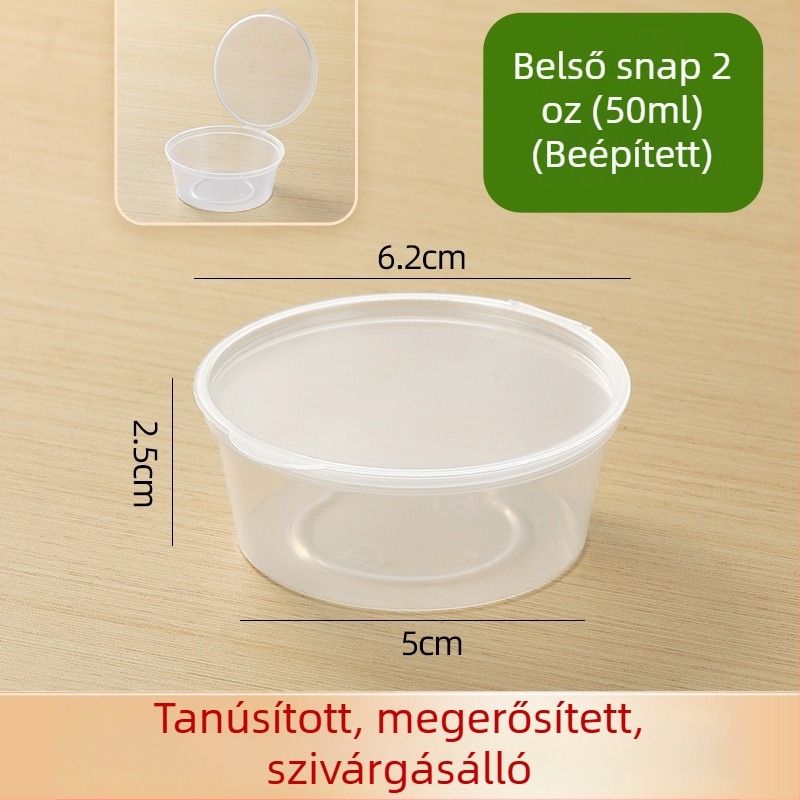 Egyszer használatos szósz pohár készlet egyesített és különválasztható dizájnnal — PP anyag; mikrohullámú sütőben használható; Melt Box; Származás: Shandong; 2000 készlet/doboz
