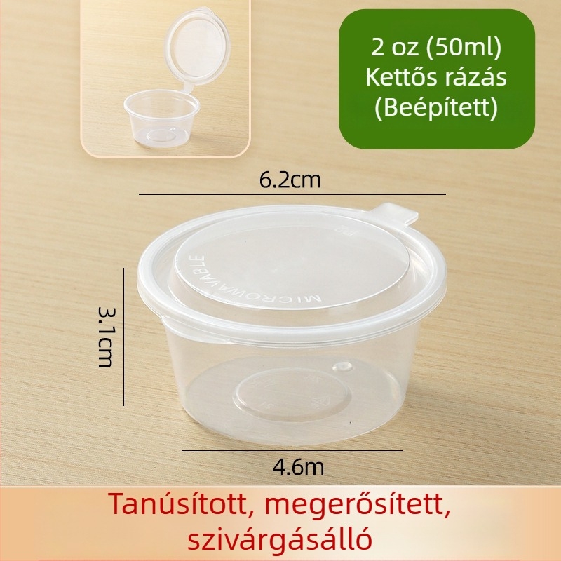 Egyszer használatos szósz pohár készlet egyesített és különválasztható dizájnnal — PP anyag; mikrohullámú sütőben használható; Melt Box; Származás: Shandong; 2000 készlet/doboz