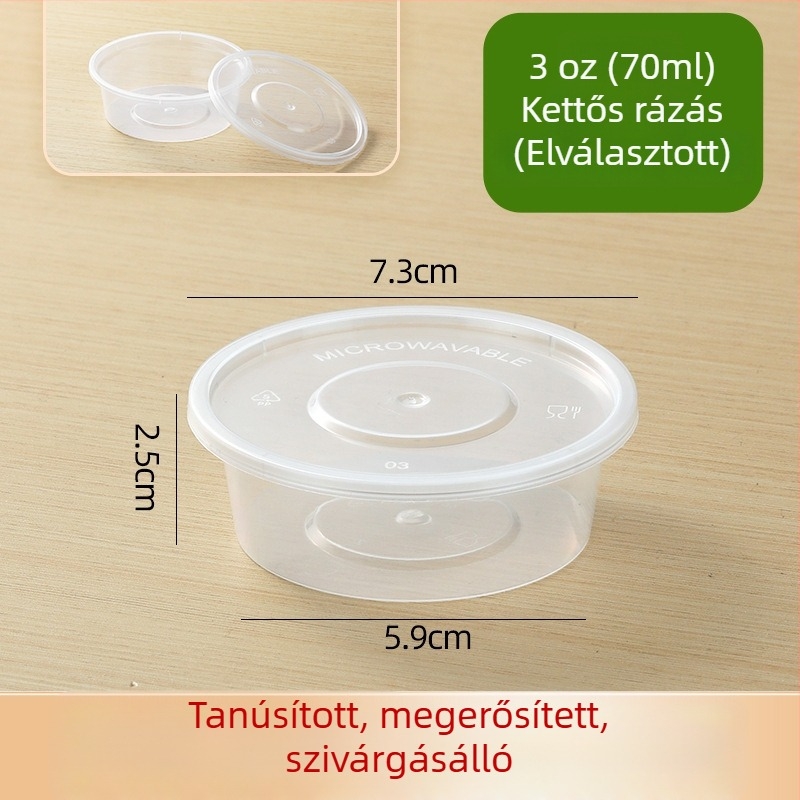 Egyszer használatos szósz pohár készlet egyesített és különválasztható dizájnnal — PP anyag; mikrohullámú sütőben használható; Melt Box; Származás: Shandong; 2000 készlet/doboz