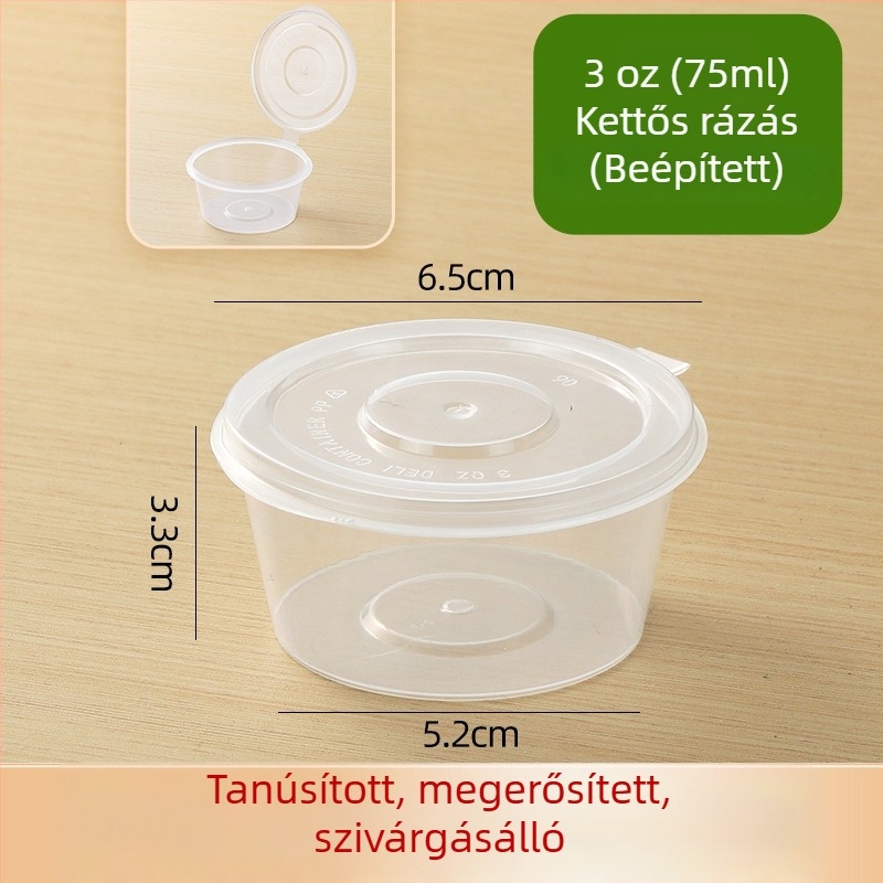 Egyszer használatos szósz pohár készlet egyesített és különválasztható dizájnnal — PP anyag; mikrohullámú sütőben használható; Melt Box; Származás: Shandong; 2000 készlet/doboz