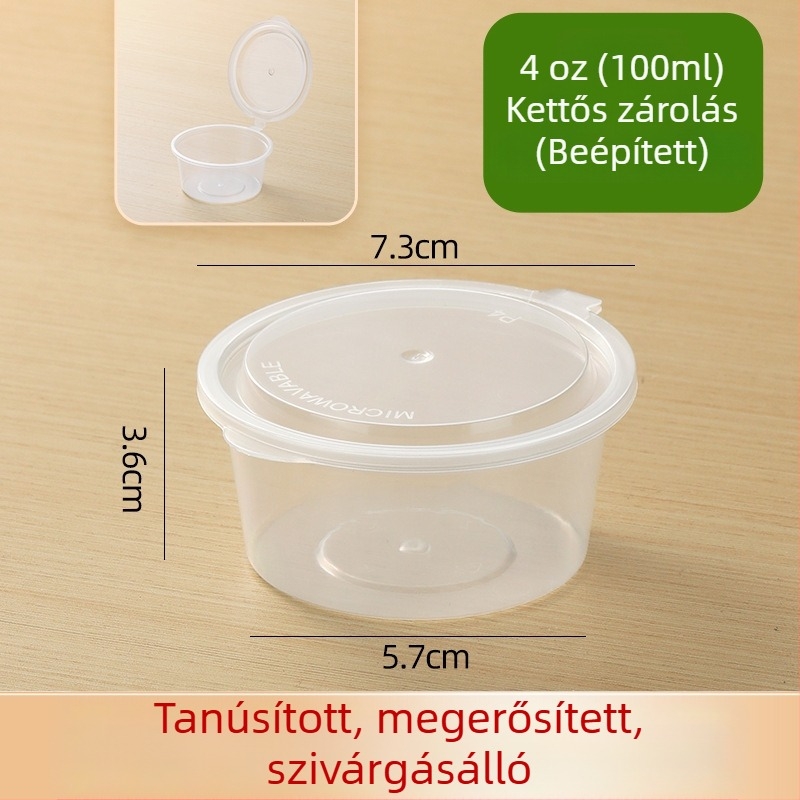 Egyszer használatos szósz pohár készlet egyesített és különválasztható dizájnnal — PP anyag; mikrohullámú sütőben használható; Melt Box; Származás: Shandong; 2000 készlet/doboz