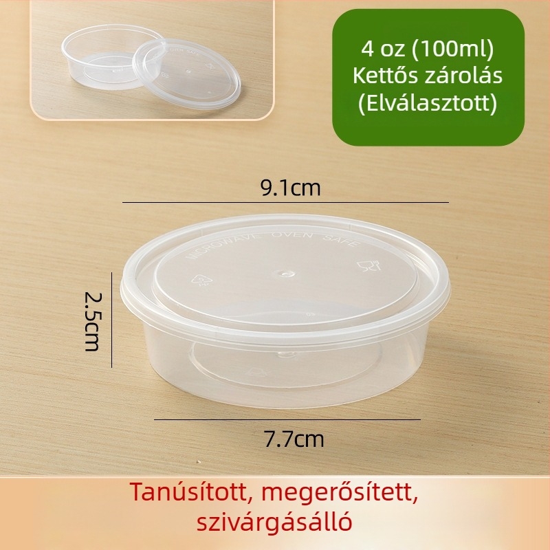 Egyszer használatos szósz pohár készlet egyesített és különválasztható dizájnnal — PP anyag; mikrohullámú sütőben használható; Melt Box; Származás: Shandong; 2000 készlet/doboz