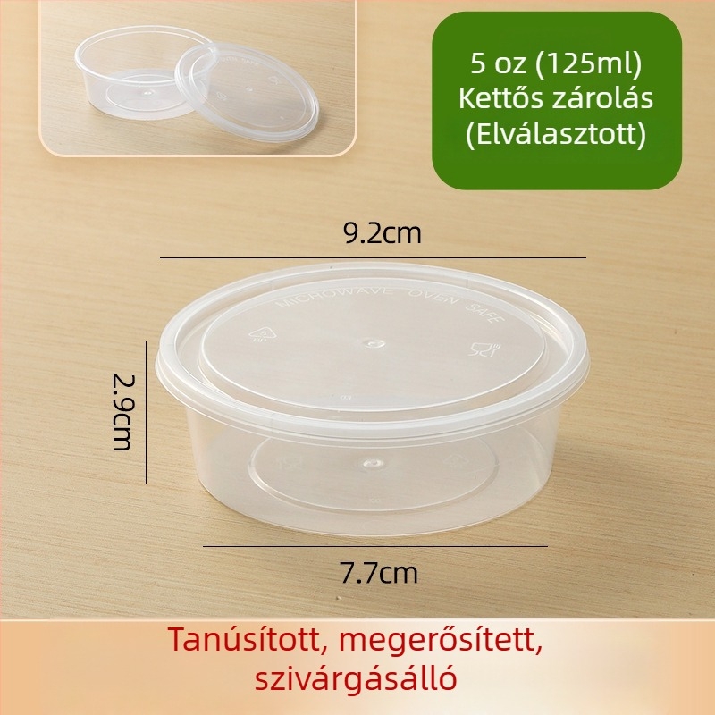 Egyszer használatos szósz pohár készlet egyesített és különválasztható dizájnnal — PP anyag; mikrohullámú sütőben használható; Melt Box; Származás: Shandong; 2000 készlet/doboz
