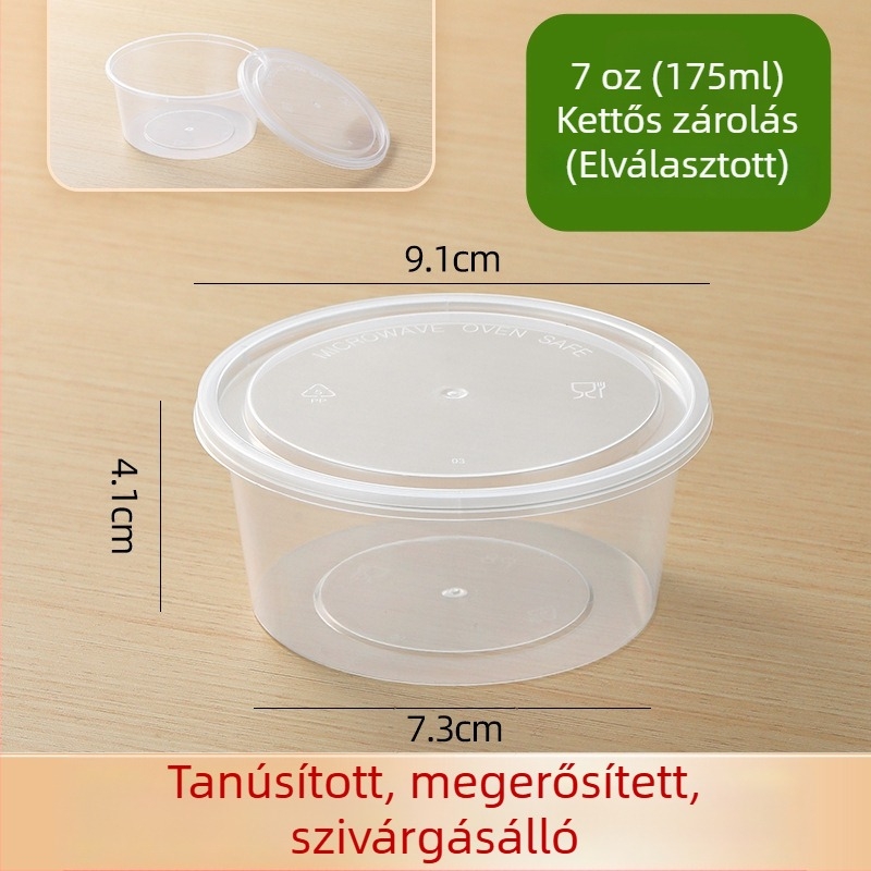 Egyszer használatos szósz pohár készlet egyesített és különválasztható dizájnnal — PP anyag; mikrohullámú sütőben használható; Melt Box; Származás: Shandong; 2000 készlet/doboz