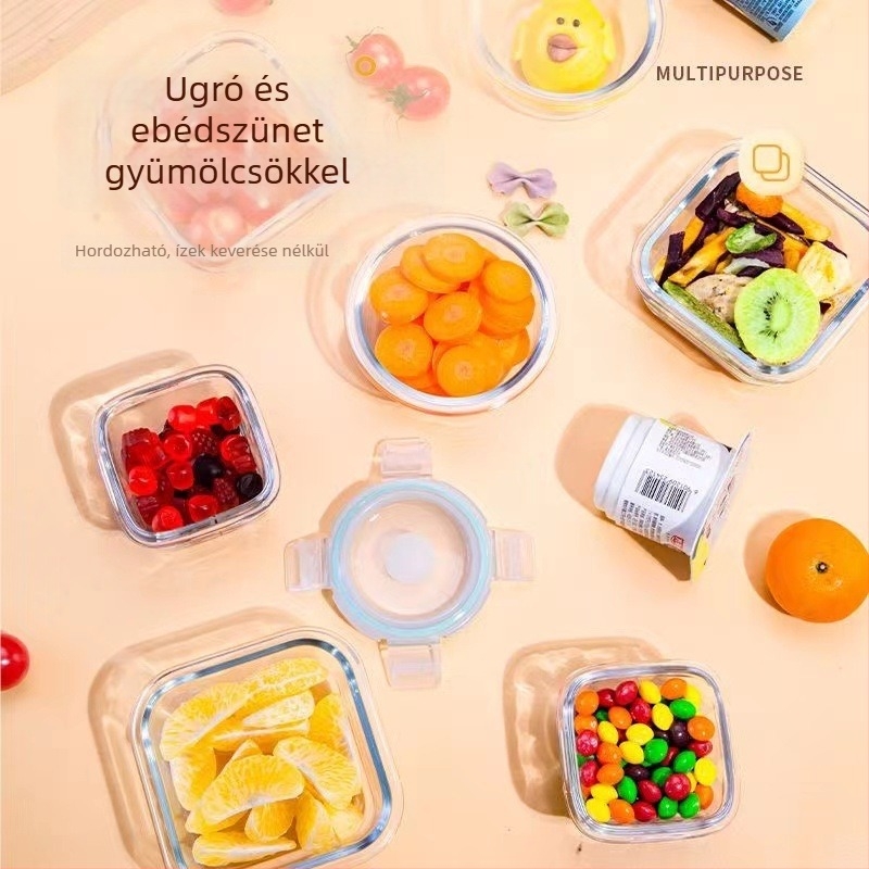 Boroszilát üvegből készült téglalap alakú babaétel tároló, dupla rétegű, mikróhullámú sütőben használható, gőzölő tojásos tál, kapacitás 300–800 ml