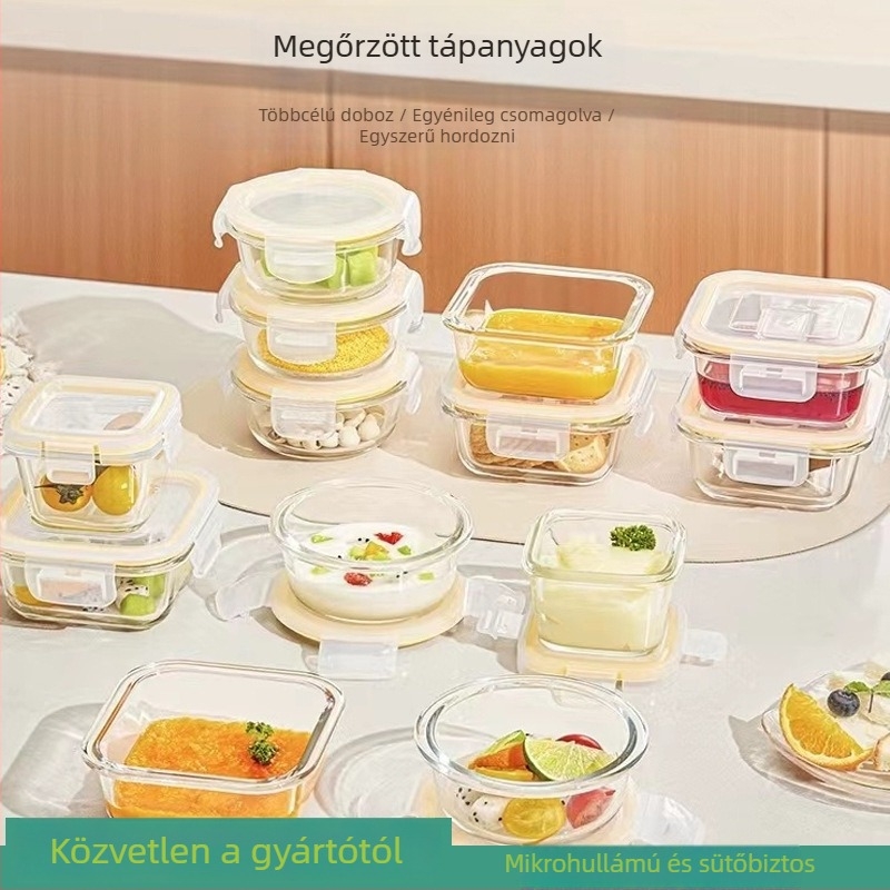 Boroszilát üvegből készült téglalap alakú babaétel tároló, dupla rétegű, mikróhullámú sütőben használható, gőzölő tojásos tál, kapacitás 300–800 ml