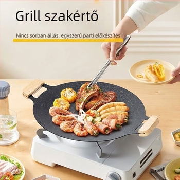 Kemping grill serpenyő ovális, 304-es rozsdamentes acélból, teppanyaki stílusú, indukcióval kompatibilis