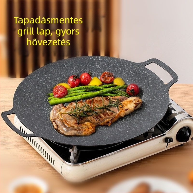 Kemping grill serpenyő ovális, 304-es rozsdamentes acélból, teppanyaki stílusú, indukcióval kompatibilis