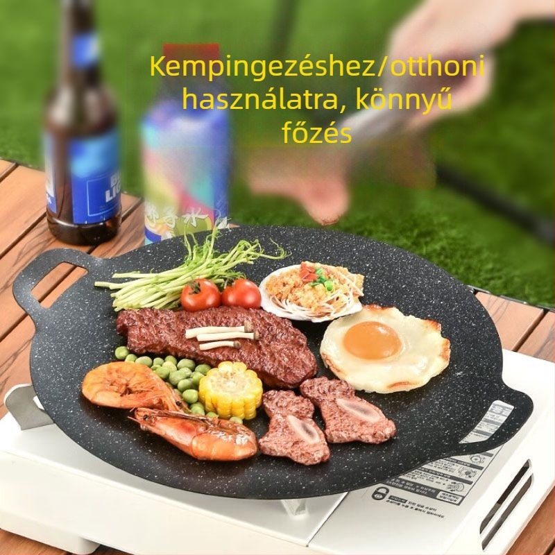 Kemping grill serpenyő ovális, 304-es rozsdamentes acélból, teppanyaki stílusú, indukcióval kompatibilis