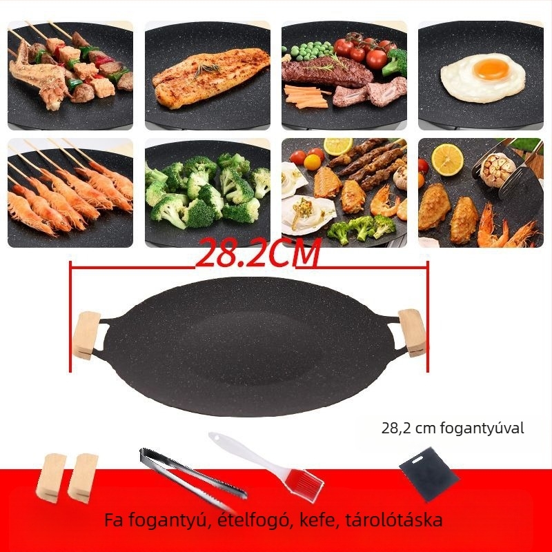 Kemping grill serpenyő ovális, 304-es rozsdamentes acélból, teppanyaki stílusú, indukcióval kompatibilis
