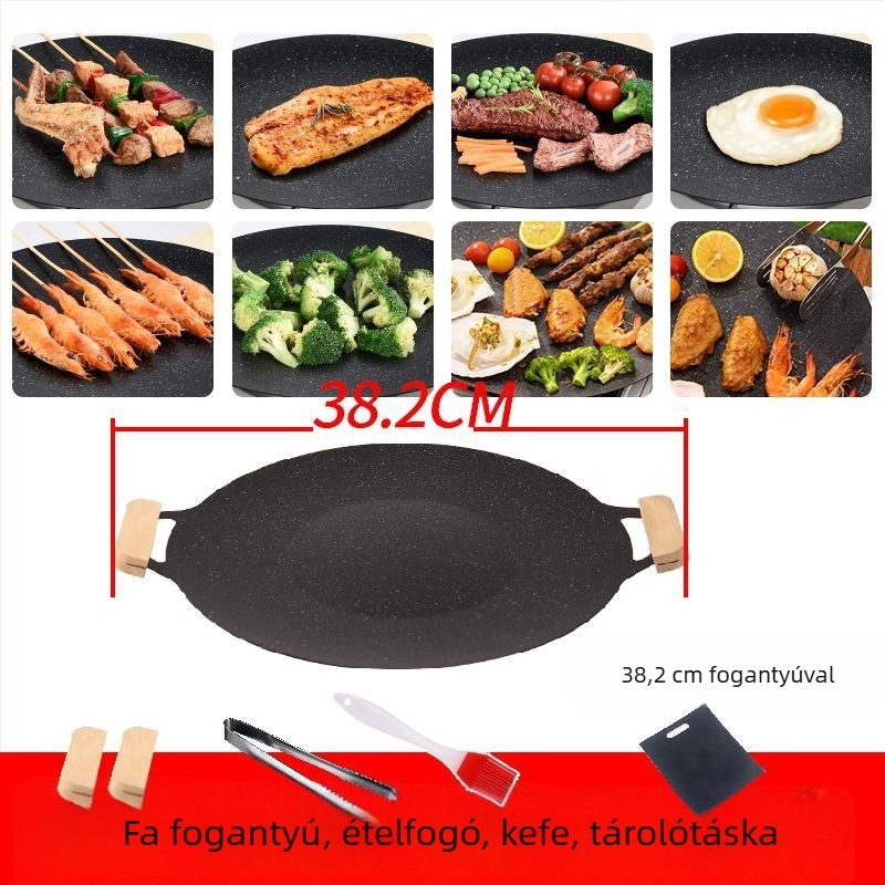 Kemping grill serpenyő ovális, 304-es rozsdamentes acélból, teppanyaki stílusú, indukcióval kompatibilis