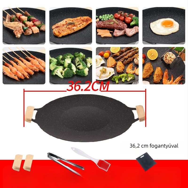 Kemping grill serpenyő ovális, 304-es rozsdamentes acélból, teppanyaki stílusú, indukcióval kompatibilis