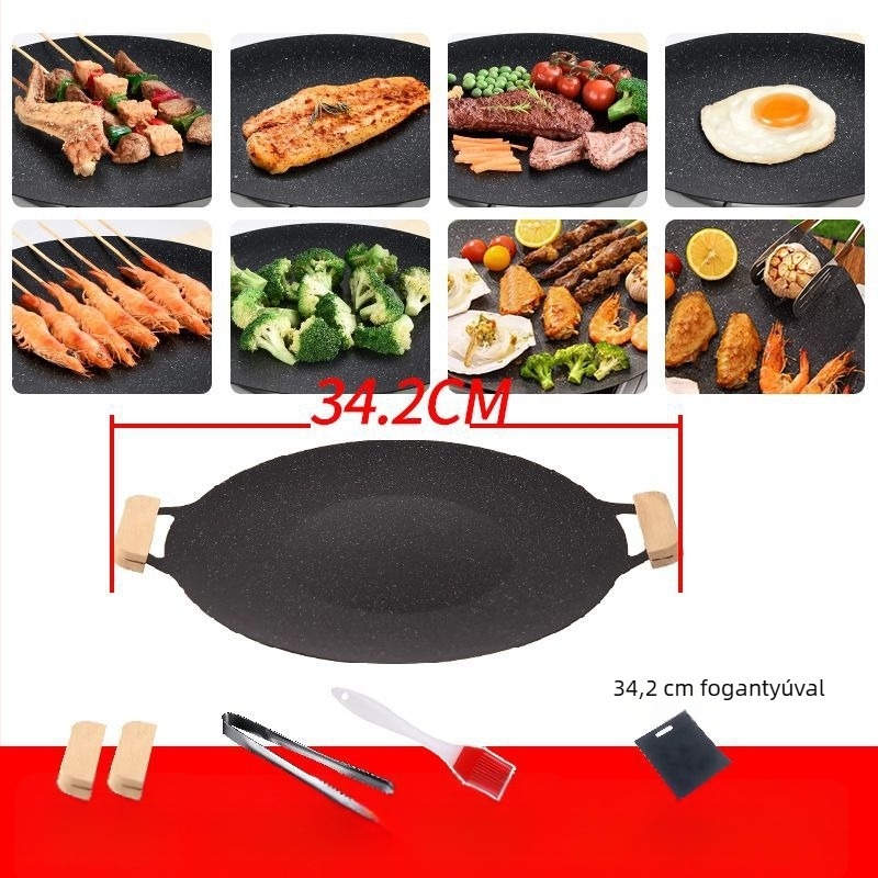 Kemping grill serpenyő ovális, 304-es rozsdamentes acélból, teppanyaki stílusú, indukcióval kompatibilis