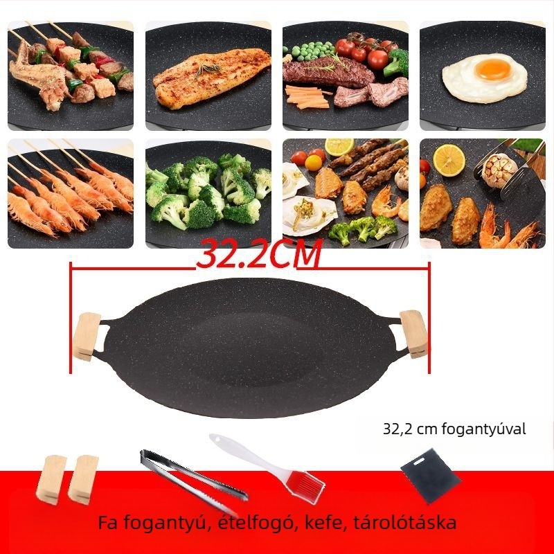 Kemping grill serpenyő ovális, 304-es rozsdamentes acélból, teppanyaki stílusú, indukcióval kompatibilis