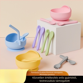 Csecsemő szilikon kanál és villa készlet – élelmiszerbiztos szilikon, 2 darabos készlet, 3 hónapos kortól, márka Shundong silicone